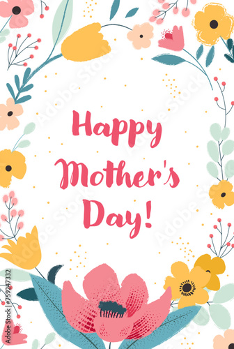 Happy mother's day greeting card. Vector illustration with flowers for a cute cover, poster, banner or card for the holiday moms.