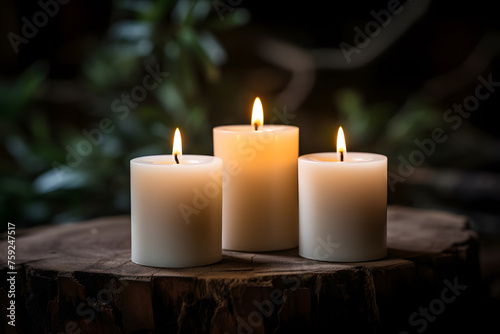 Lit candles on dark background
