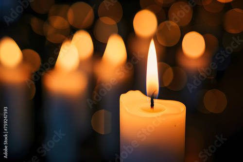 Lit candles on dark background