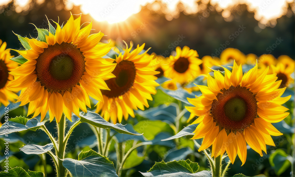 Obraz premium field of sunflowers bokeh background