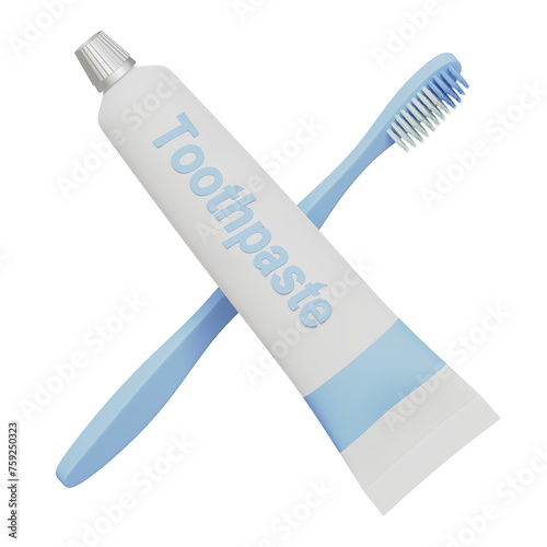 3d illustration of toothbrush and toothpaste icon isolated