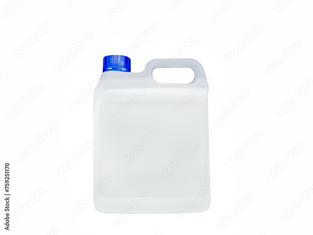 White plastic gallon, canister on a white background