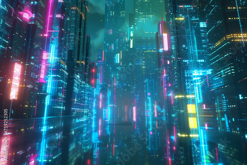 3D city of cyberspace metaverse digital landscape of futuristic background concept. 