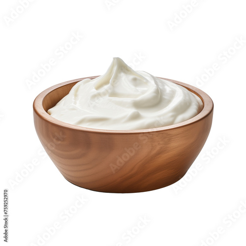 Curd in Wooden Bowl Isolated Transparent PNG Format