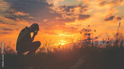 man praying in a sunrise  concept repentance and new life generative ai