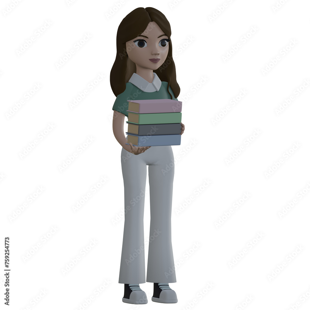 Young girl carries pile of textbooks 3d rendered icon
Young girl carries pile of textbooks 3d rendered icon