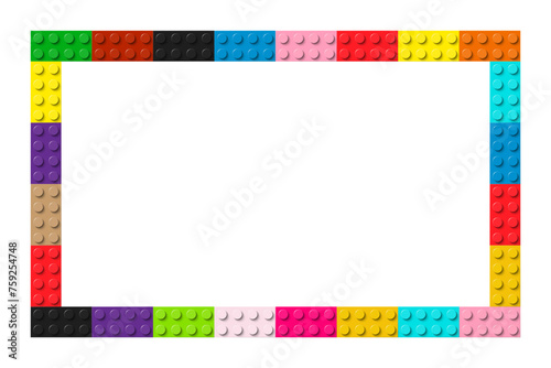 Color frame composed of coloured plastic toy blocks. Colorful brick banner. Abstract vector background photo