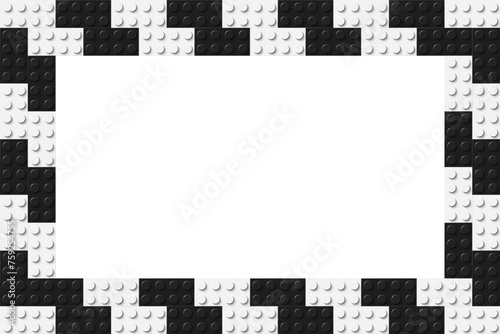 Simple frame composed of two rows of black and white toy blocks. Black and white brick banner. Abstract vector background