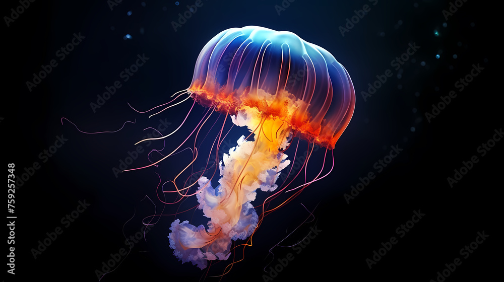 Vibrant jellyfish glide gracefully in the ocean water Vibrant jellyfish glide gracefully in the ocean water