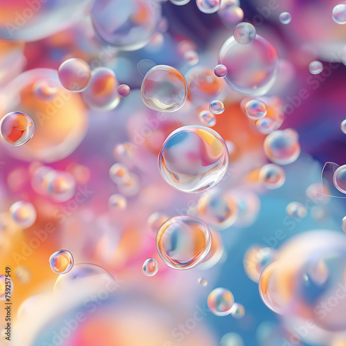 colorful soap bubbles, colorful water drops flying weightlessly, generative AI