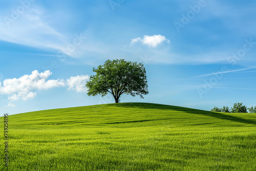 field and blue sky with tree