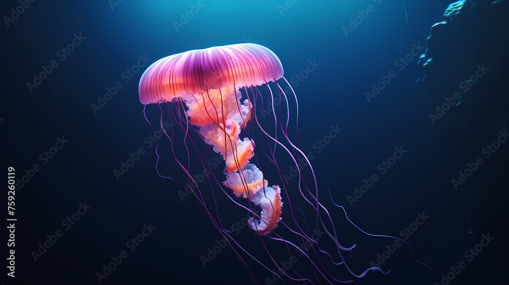 Fototapeta premium Jellyfish with long tail floating in the sea