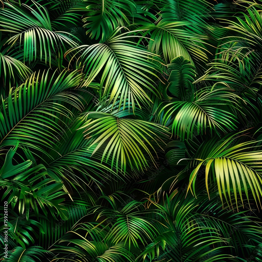 Palm Leaf Pattern, Lush Jungle Background, Exotic Tropic Foliage, Palm Leaves Silk Embroidery Palm Leaf Pattern, Lush Jungle Background, Exotic Tropic Foliage, Palm Leaves Silk Embroidery