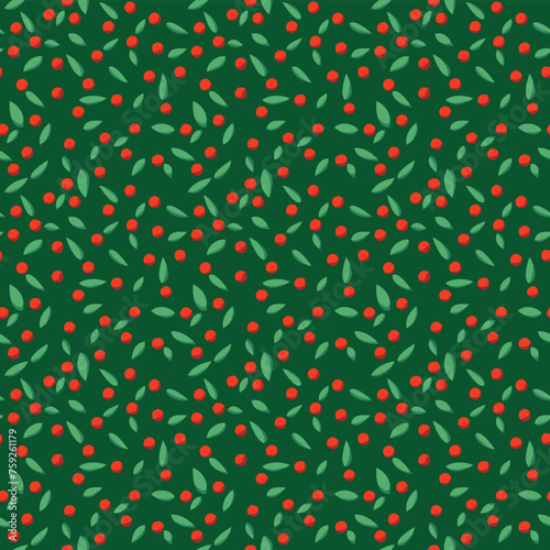 Cranberries on green. Vector illustration for pattern, badge, label, textile