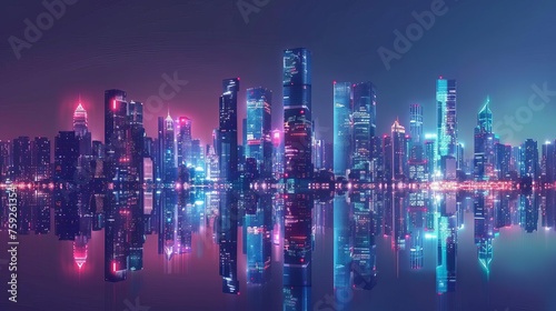 Futuristic city skyline with holographic interface  augmented reality  smart city technology concept