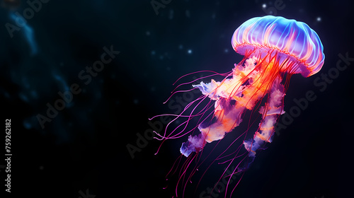 Jellyfish with long tail floating in the sea