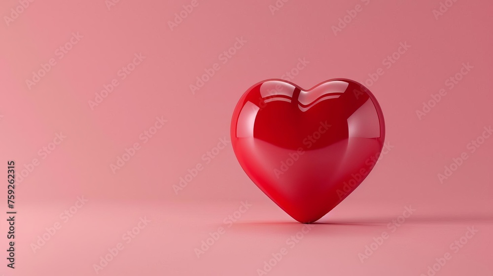Romantic 3D red heart in speech bubble isolated on pink background for Valentine's Day, digital render illustration