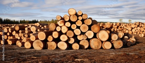 Many circularly cut logs in a natural setting.