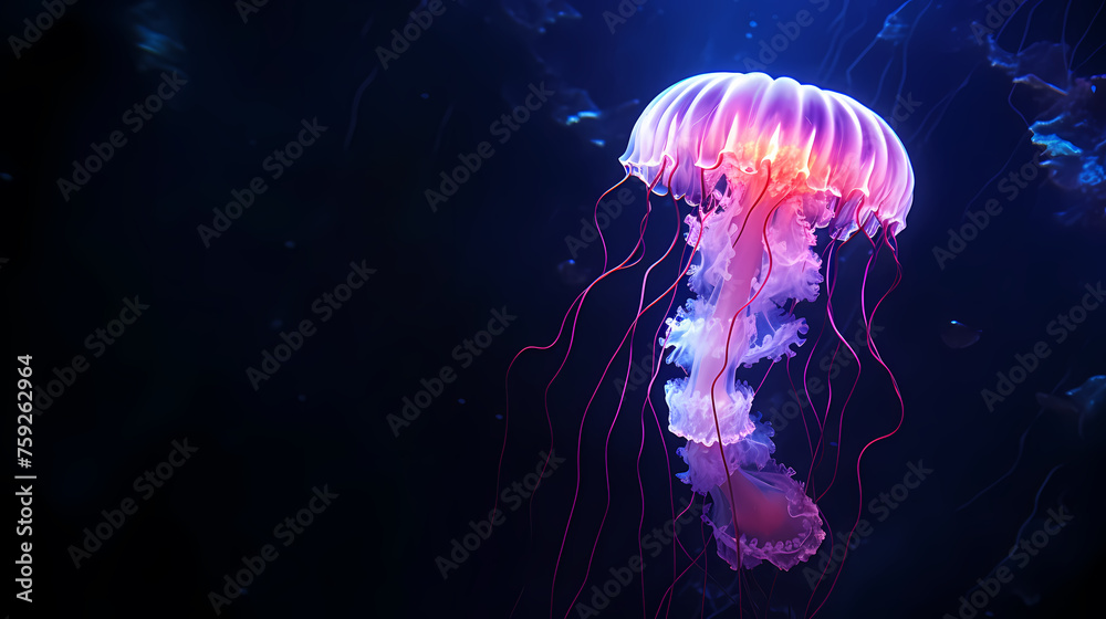 Fototapeta premium Jellyfish with long tail floating in the sea
