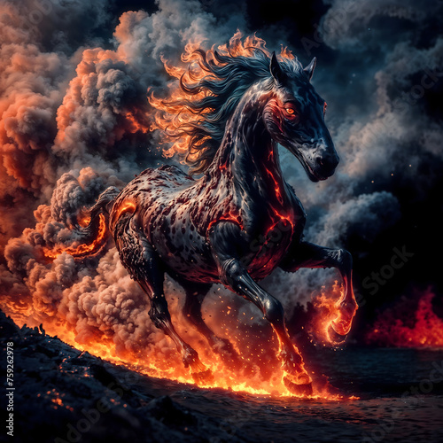 Apocalyptic Charger - Inferno Steed's Fiery Gallop Amidst Volcanic Fury