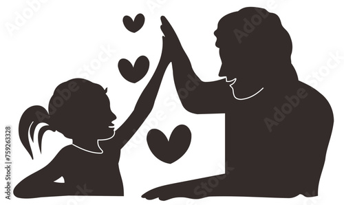 Silhouette of a father and his daughter having fun on a white transparent background