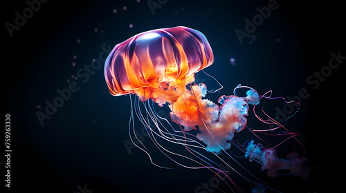 Jellyfish with long tail floating in the sea © Derby