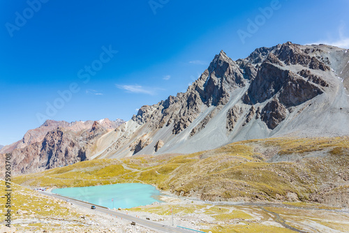 Beautiful scenery of snow-capped mountains and lakes along the Duku Highway in Xinjiang, China photo