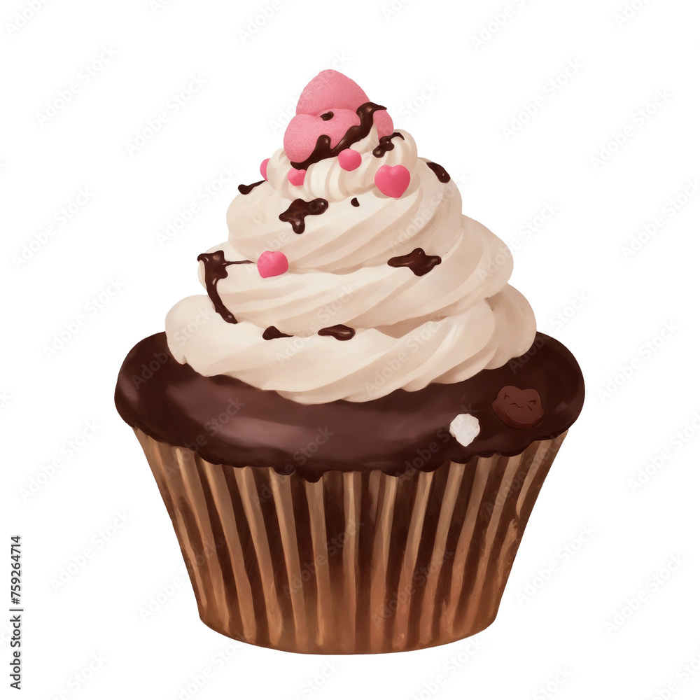 Isolated chocolate cupcake with cream frosting on a white background Isolated chocolate cupcake with cream frosting on a white background