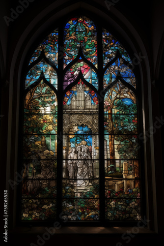 colorful sacred stained glass windows in the church  generative AI