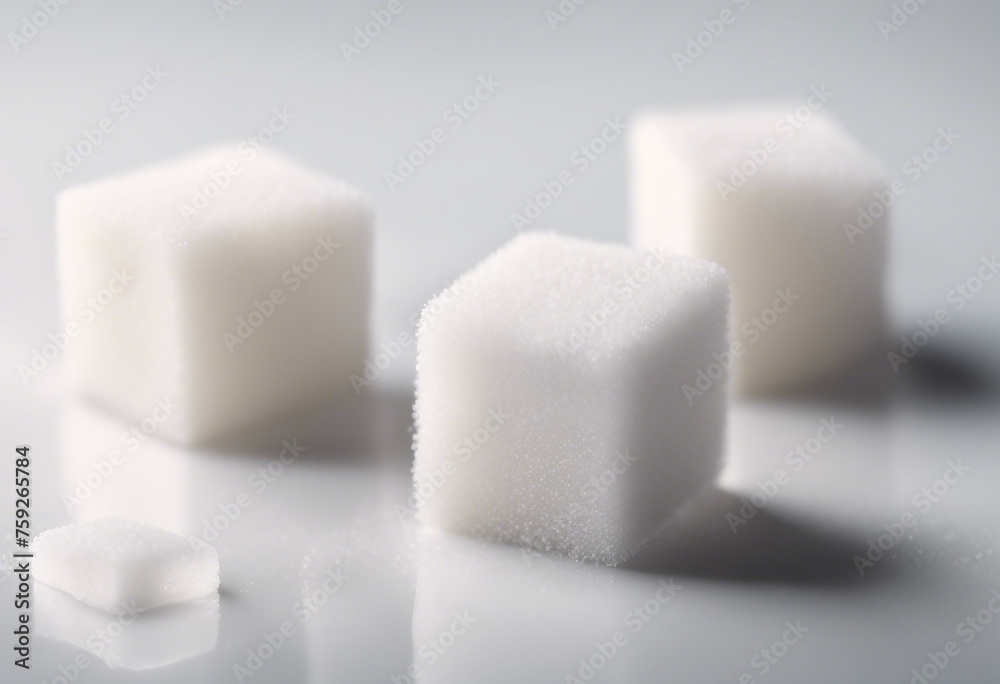 Close-up of three white sugar cubes isolated on white background Close-up of three white sugar cubes isolated on white background