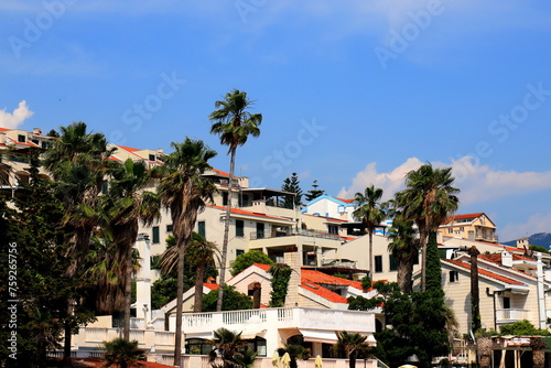 Herceg Novi, Montenegro, in mountains, shore of Kotor. Building, house, cottage. Summer resort landscape in Herceg Novi.