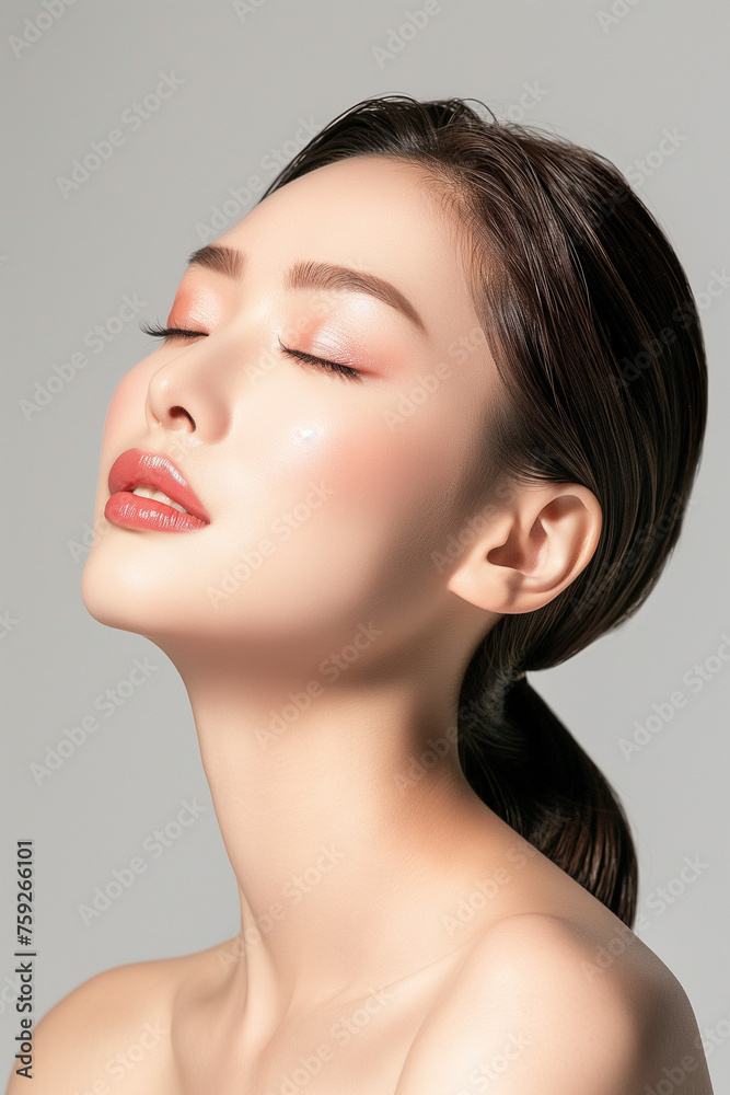 beautiful asian woman in full makeup on white background for advertisements from the cosmetics, massage and beauty industry, generative AI beautiful asian woman in full makeup on white background for advertisements from the cosmetics, massage and beauty industry, generative AI
