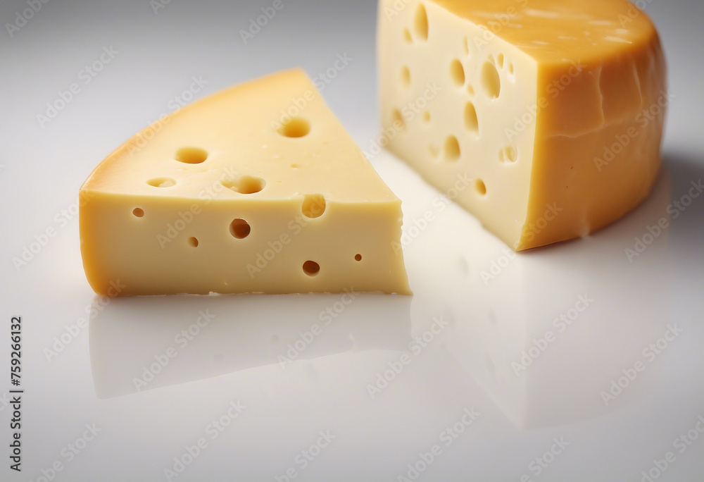 Two delicious pieces of cheese isolated on white background Two delicious pieces of cheese isolated on white background