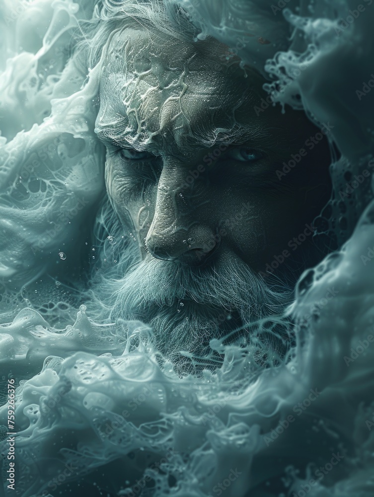 A man with white hair and a beard immersed in the water.