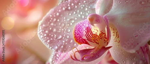 Orchid Macro Photo, Exotic Phalaenopsis Flower Closeup, Blurred Background, Copy Space