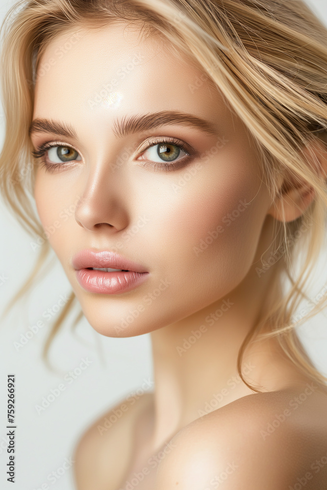 beautiful blonde hair woman in full makeup on white background for advertisements from the cosmetics, massage and beauty industry, generative AI beautiful blonde hair woman in full makeup on white background for advertisements from the cosmetics, massage and beauty industry, generative AI