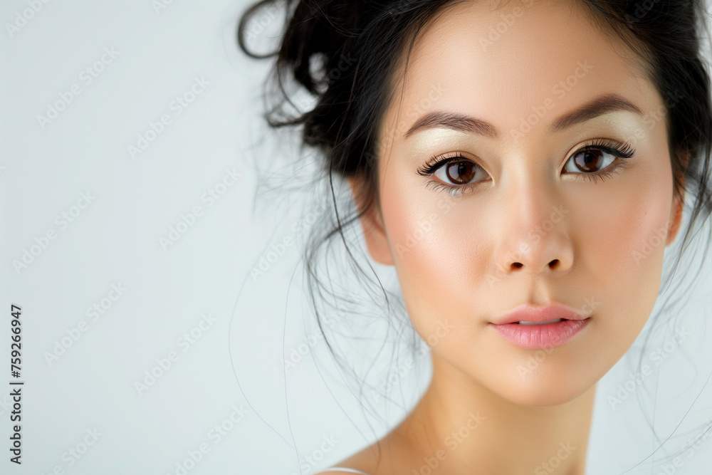 beautiful asian woman in full makeup on white background for advertisements from the cosmetics, massage and beauty industry, generative AI beautiful asian woman in full makeup on white background for advertisements from the cosmetics, massage and beauty industry, generative AI