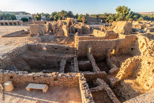 Aerial view of Al Dar'i Quarter ruins in Dumat al Jandal, Saudi Arabia