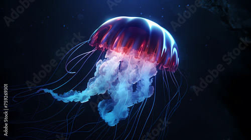 Underwater world concept, beautiful purple glowing jellyfish in the depths © Derby