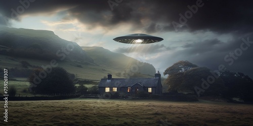 Flying saucer over a house in the English Lake District, UK