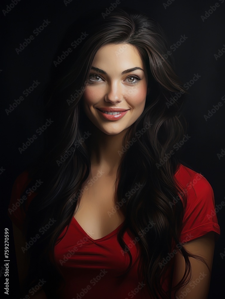 Lady with beautiful dark hair is smiling - generative ai Lady with beautiful dark hair is smiling - generative ai