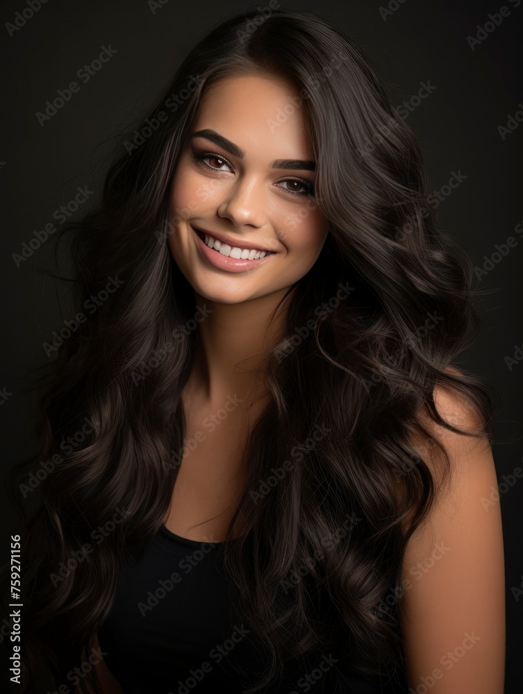 Lady with beautiful dark hair is smiling - generative ai Lady with beautiful dark hair is smiling - generative ai