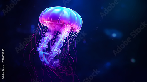 Beautiful glowing jellyfish in the depths, concept of underwater world and marine ecology © Derby