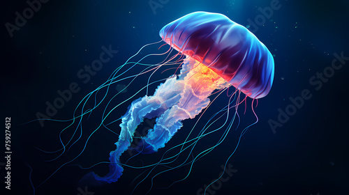 Beautiful glowing jellyfish in the depths, concept of underwater world and marine ecology © Derby