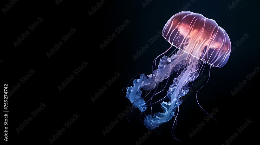 Beautiful glowing jellyfish in the depths, concept of underwater world and marine ecology Beautiful glowing jellyfish in the depths, concept of underwater world and marine ecology