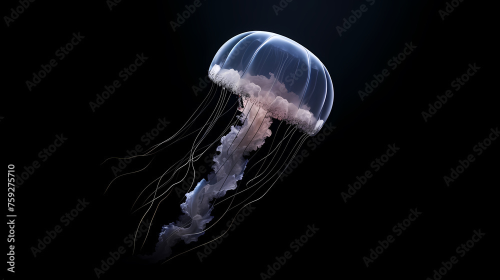 Beautiful glowing jellyfish in the depths, concept of underwater world and marine ecology