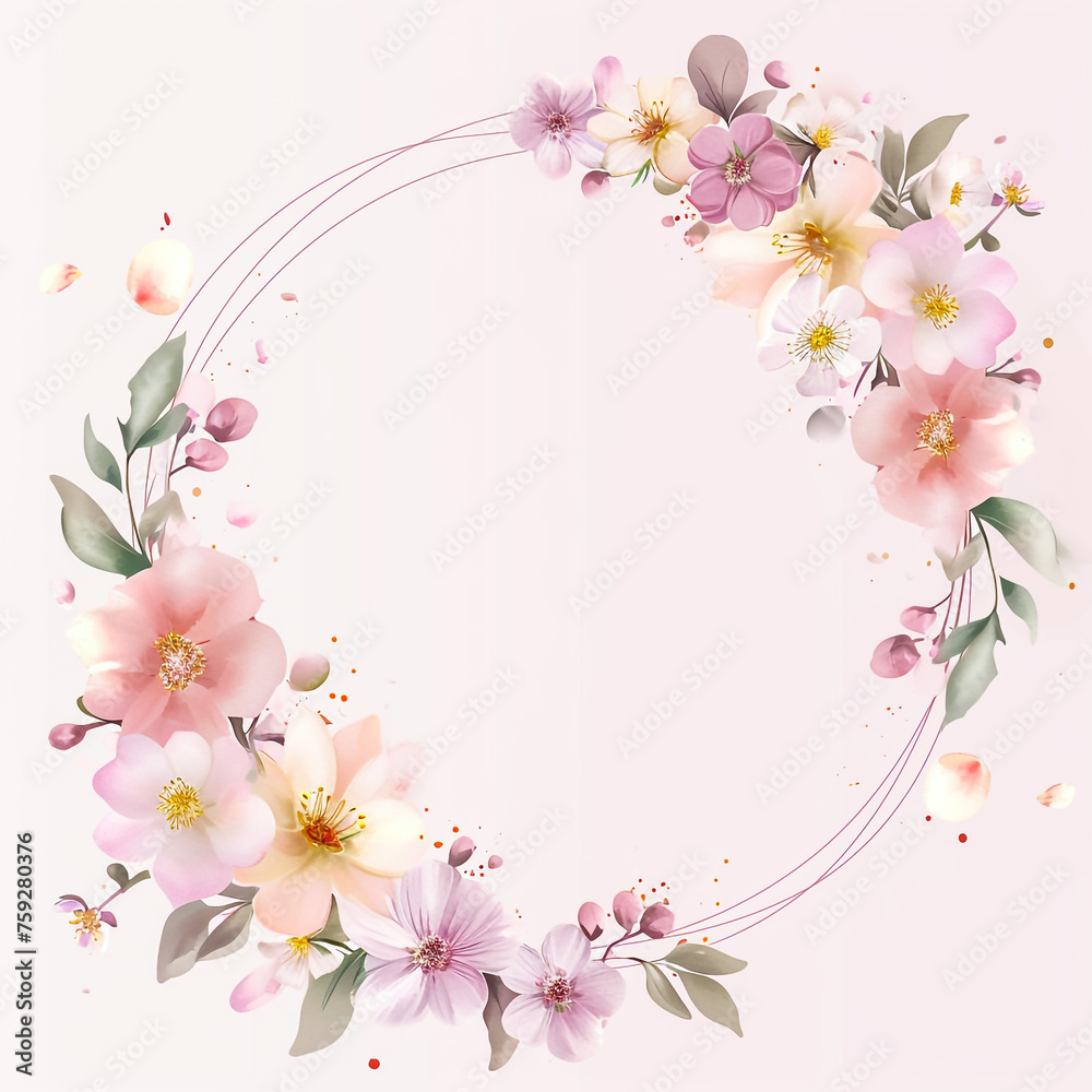 Decorate your designs with a watercolour wildflower flower wreath isolated on a white background, adding a touch of spring in an arrangement suitable for background, texture, wrapper, frame, or border