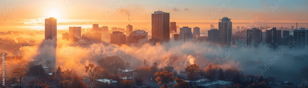 A fresh morning in a city with clear skies A fresh morning in a city with clear skies