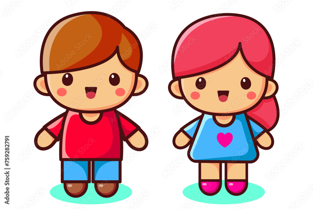 Two children. Boy and girl. Vector illustration in flat style Two children. Boy and girl. Vector illustration in flat style