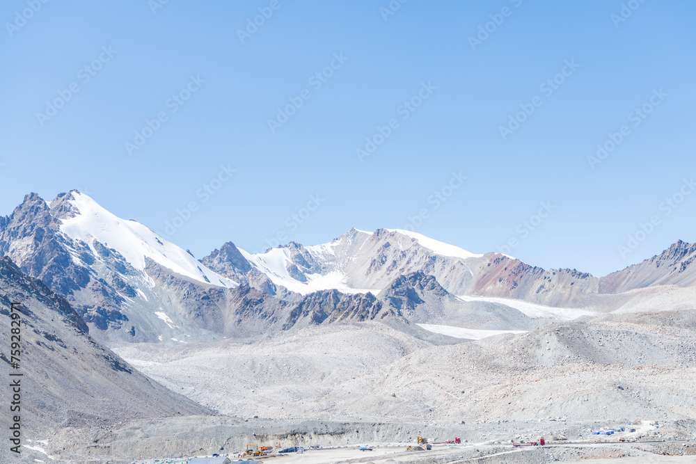 The beautiful scenery of snow-capped mountains along the Duku Highway in Xinjiang, China